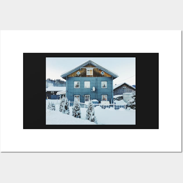 White Christmas - Typical Norwegian Farmhouse With Illuminated Xmas Decoration in Window Wall Art by visualspectrum